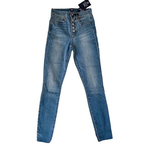 Gap High Rise Skinny Stretch Exposed Button Fly Size 26 Tall NWT - Picture 2 of 5